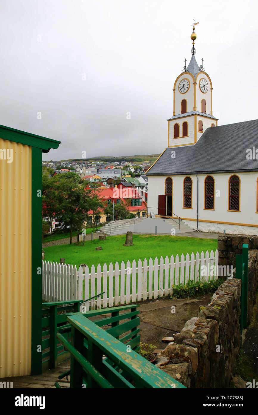 Exterior view of the historical Tórshavn Cathedral with cemetery. Tinganes, Old Town of Torshavn.Streymoy.Faroe Islands Stock Photo