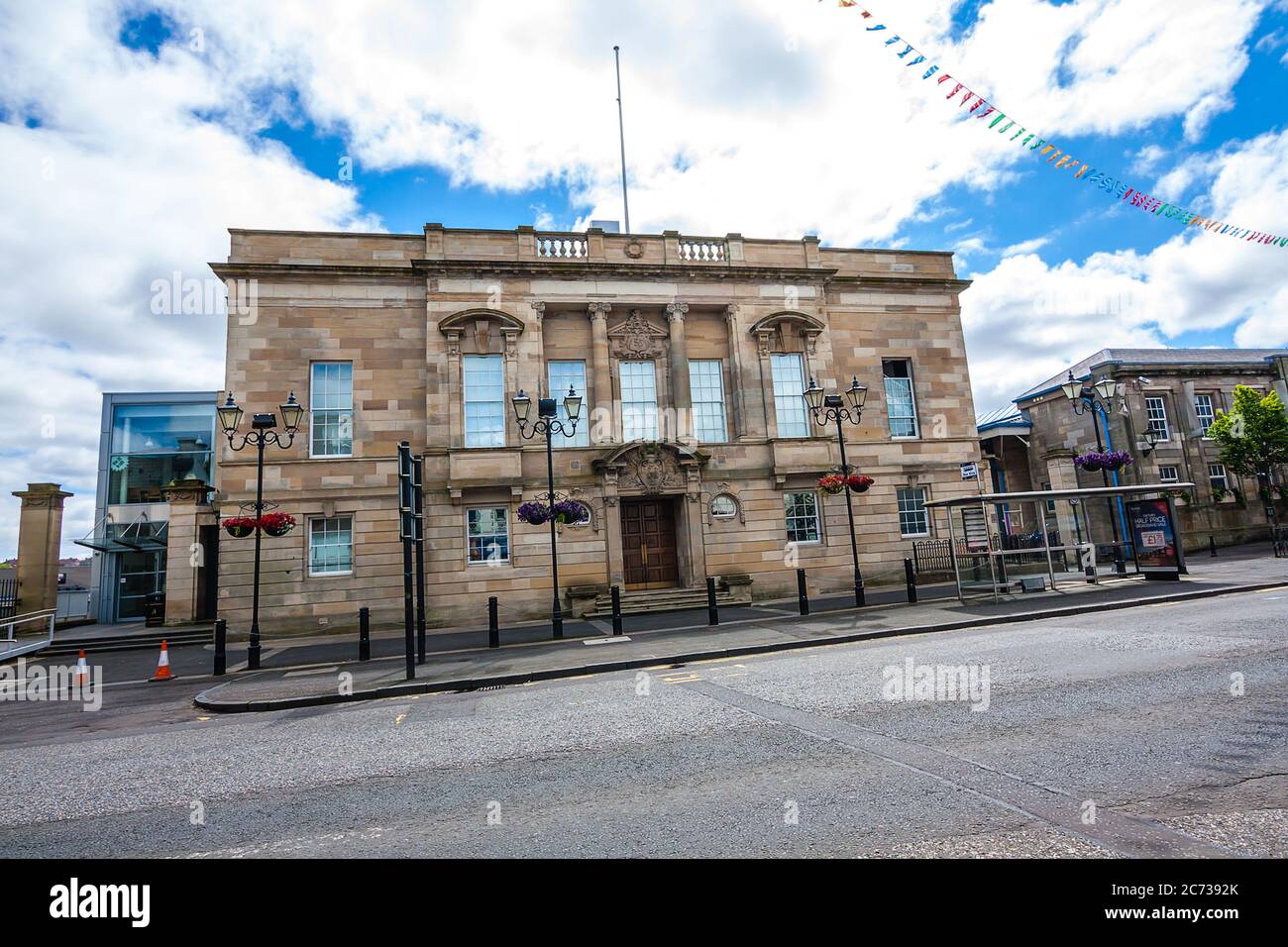 Airdrie Town Hall in the old historical building in Airdrie, Stirling Street, North Lanarkshire, Scotland Stock Photo