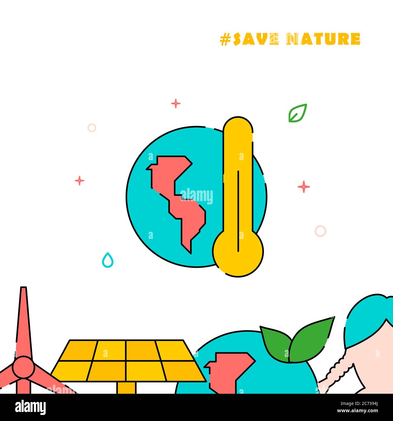 Global warming filled line vector icon, simple illustration, related bottom border. Stock Vector