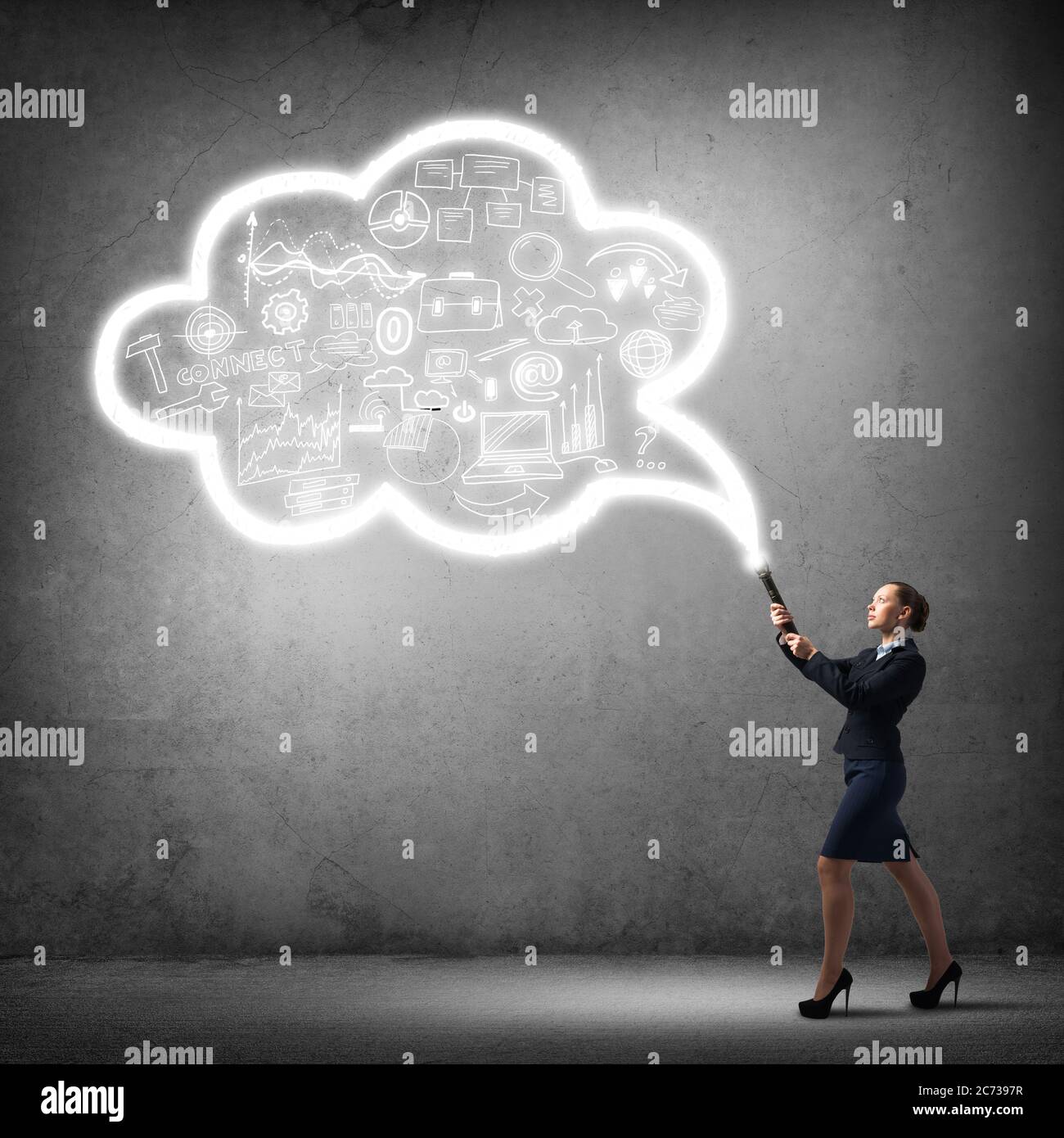 Woman throwing light on her ideas Stock Photo Alamy