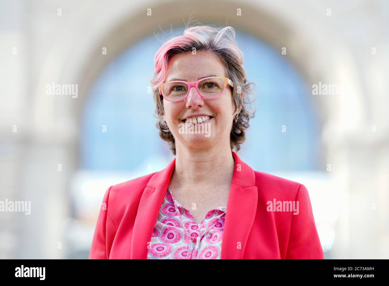Mannheim, Germany. 09th July, 2020. Andrea Kadenbach, Head of Station Management Mannheim, is standing in front of the entrance of the main station. (to dpa: 'Only station manager rules over 146 stops') Credit: Uwe Anspach/dpa/Alamy Live News Stock Photo