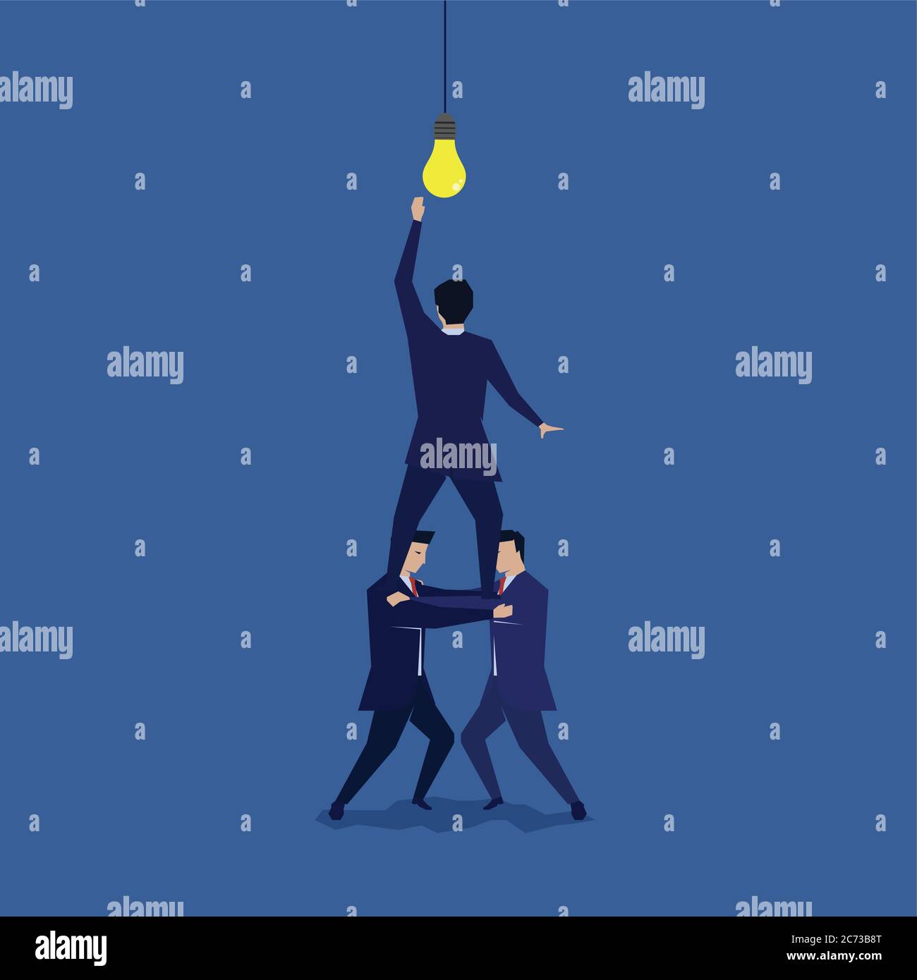 Group of businessman shouldered to reach the idea.Symbol of teamwork. Stock Vector