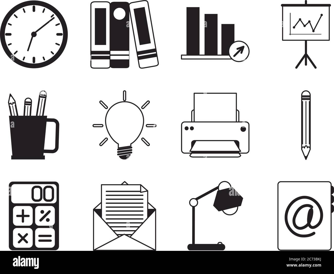 office supply stationery work business linear style icons set vector ...