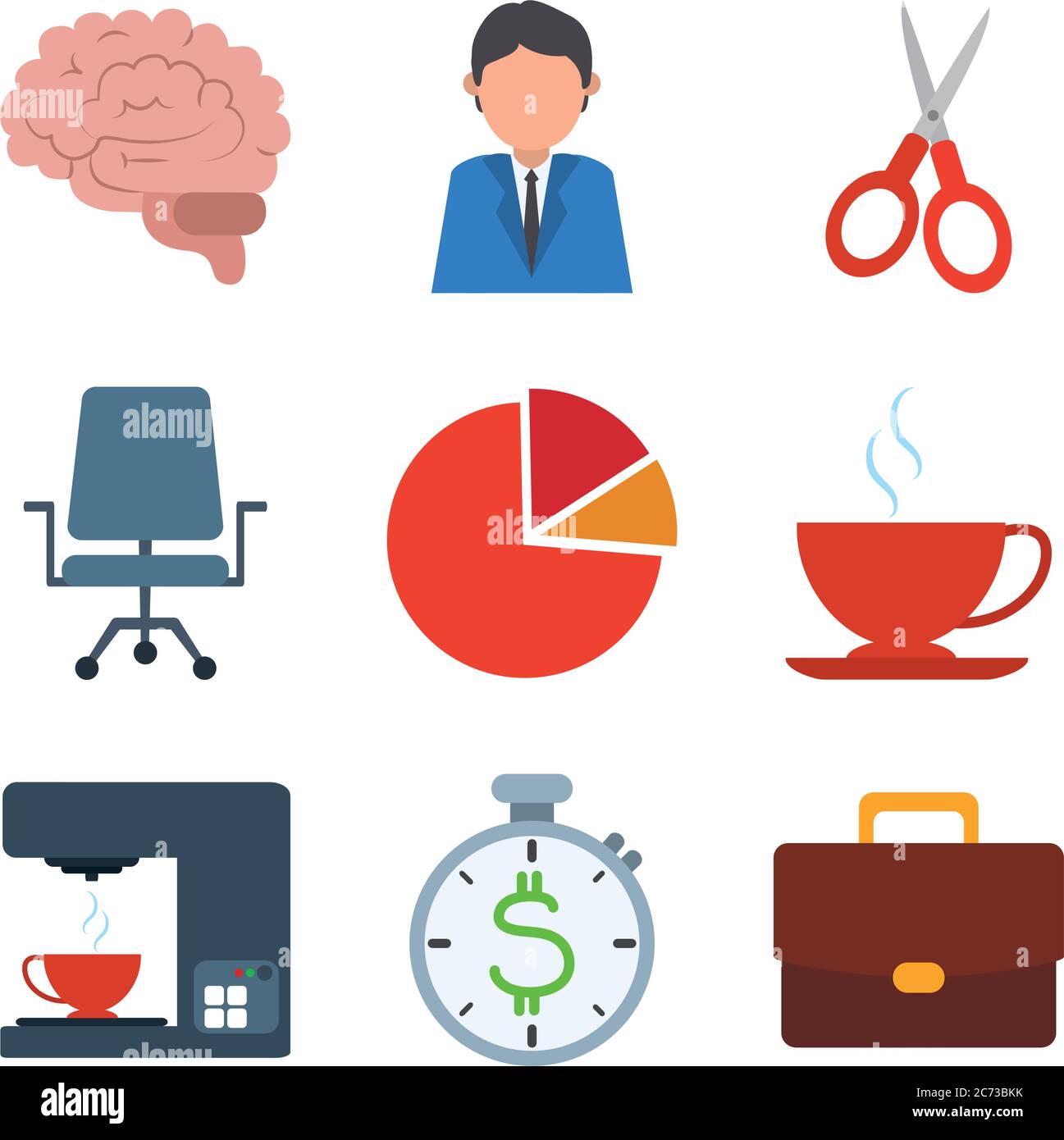 office supply stationery work business flat style icons set vector ...