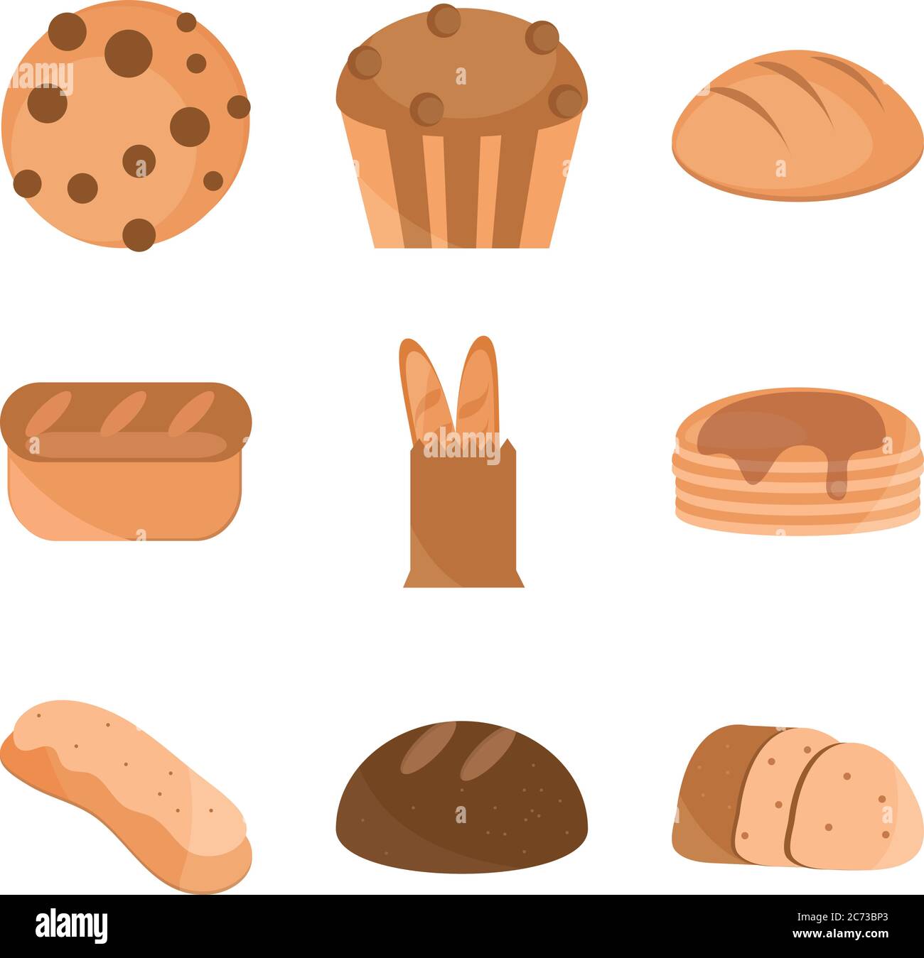 bread menu bakery food product vector illustration flat style icons set ...