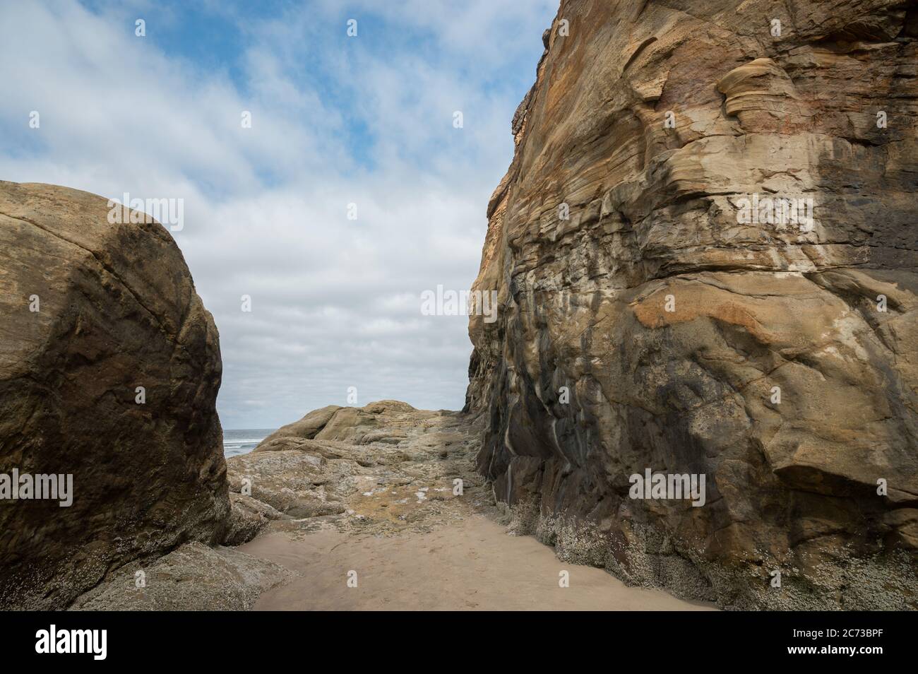 Historic Stagecoach Road at Hug Point at the Oregon Coast. Stock Photo