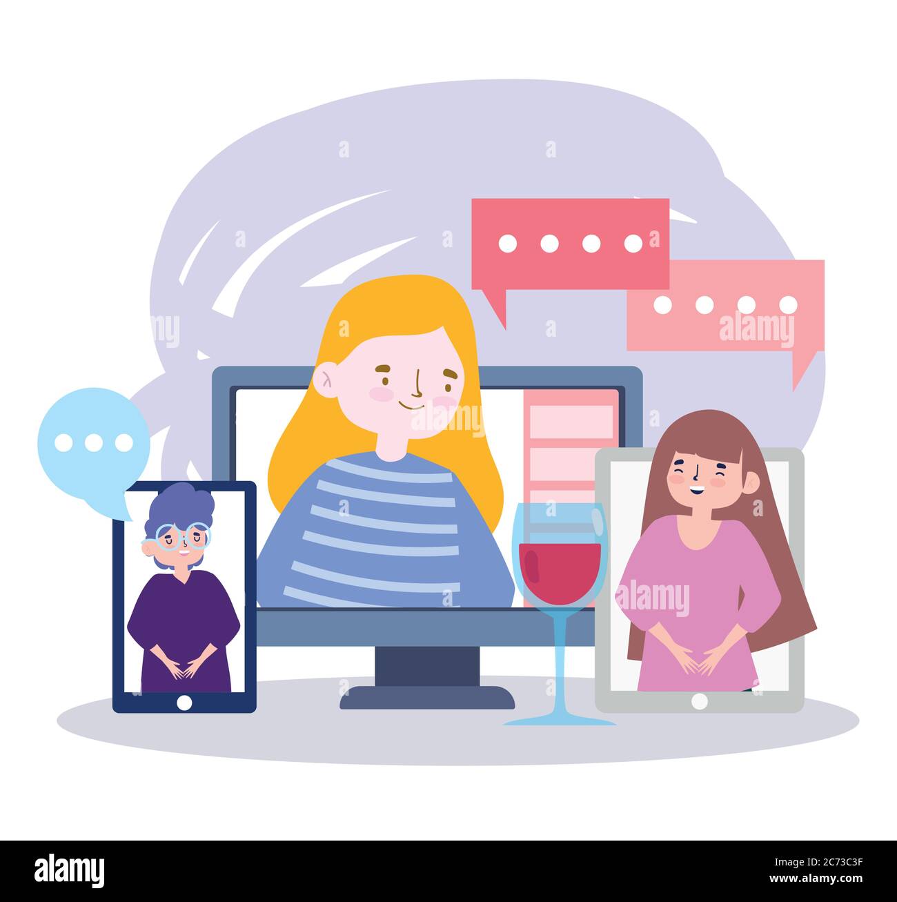 online party, meeting friends, greeting people by social media or