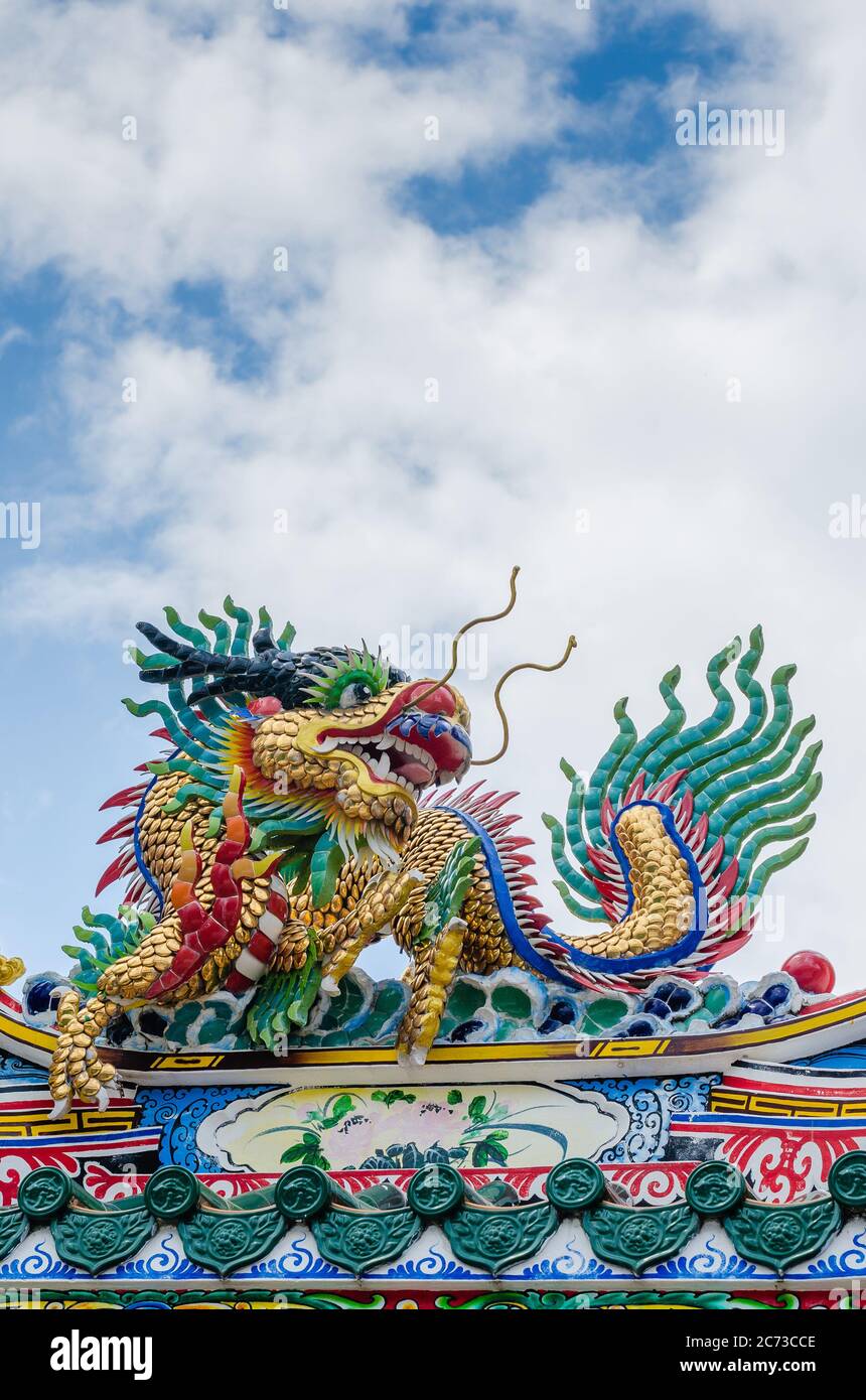 Chinese Shrine is Decorate with Dragon Statue and Colorful Ornament Art ...