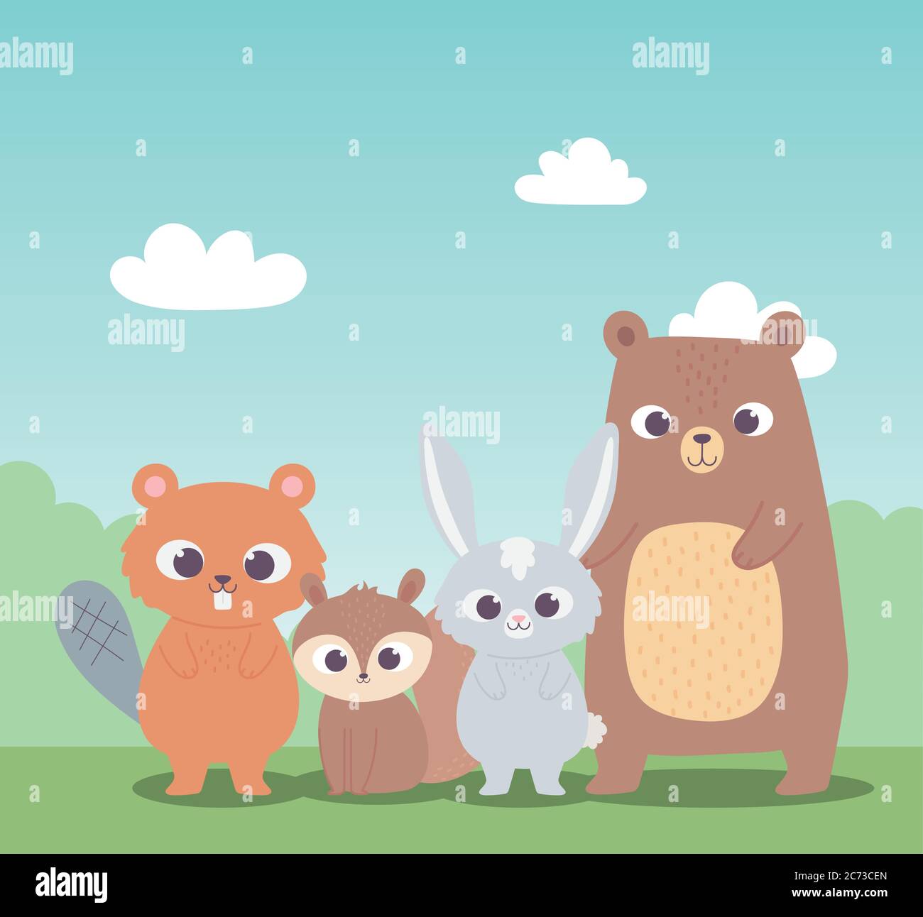 cute beaver squirrel bear and little rabbit cartoon animals vector 