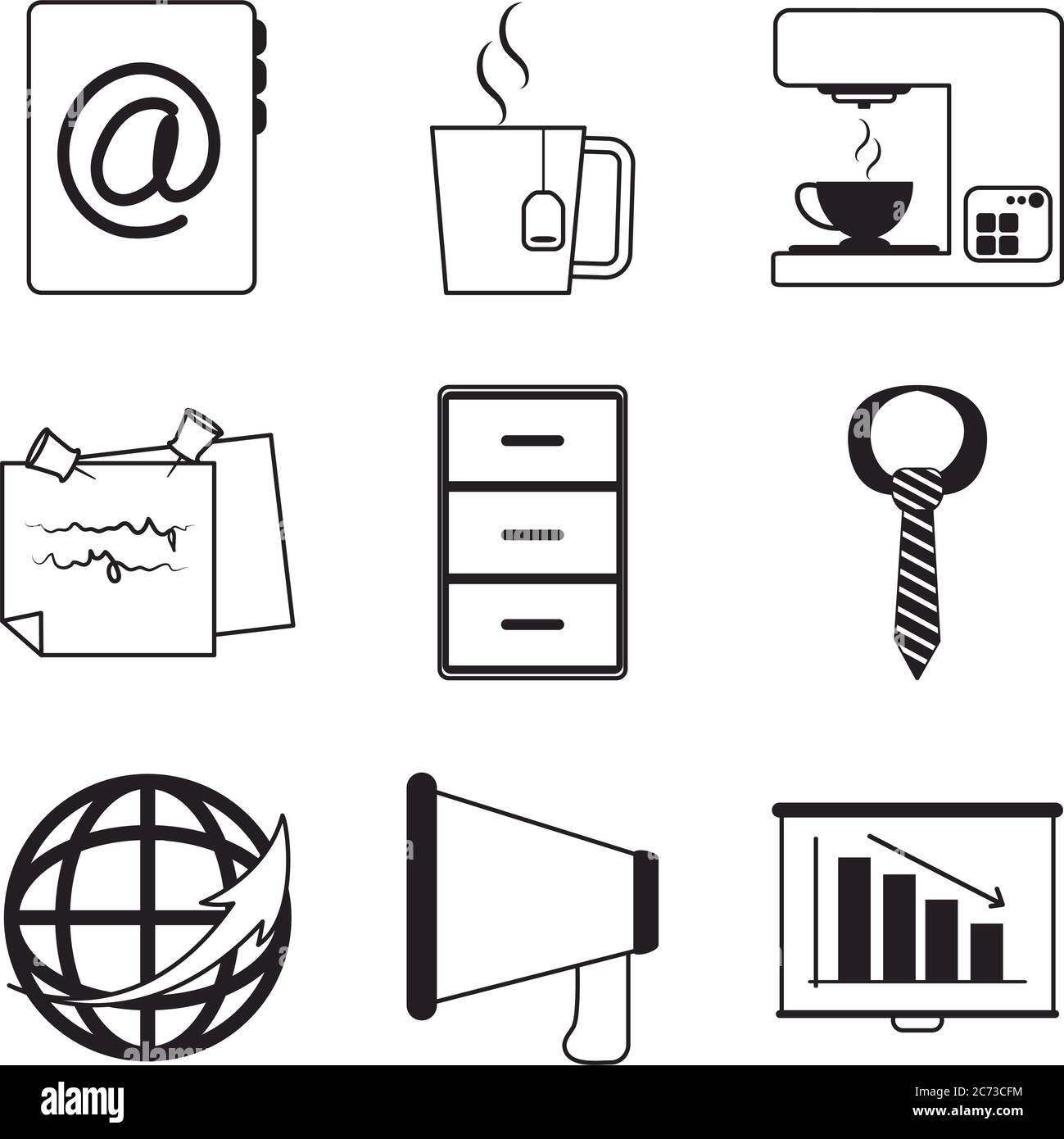 office supply stationery work business linear style icons set vector ...