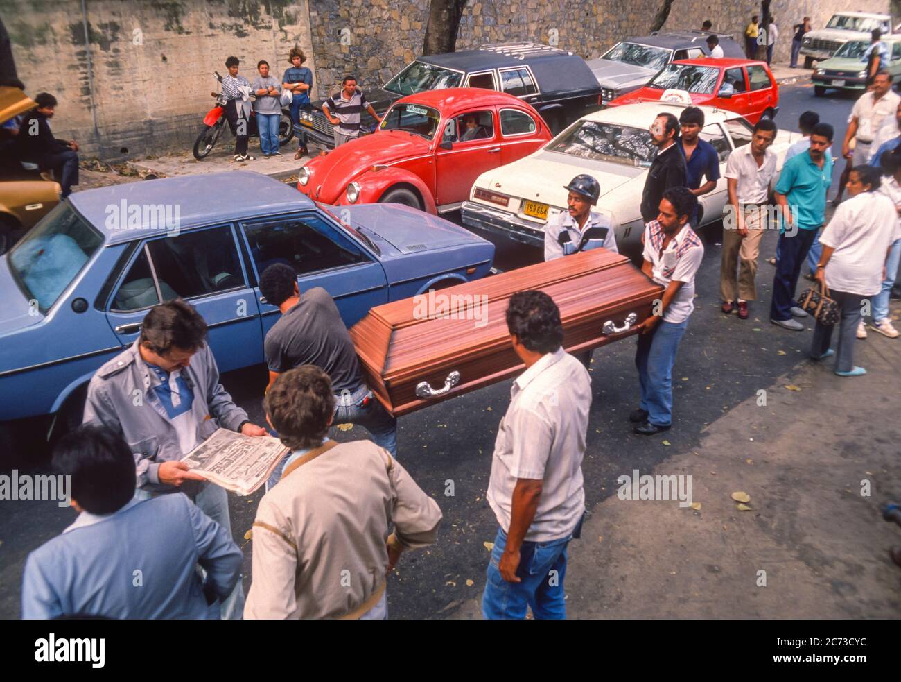 CARACAS, VENEZUELA, MARCH1989 - Dead bodies arrive at morgue during state of emergency during protests, riots and looting in Caracas, know as the Caracazo. Stock Photo