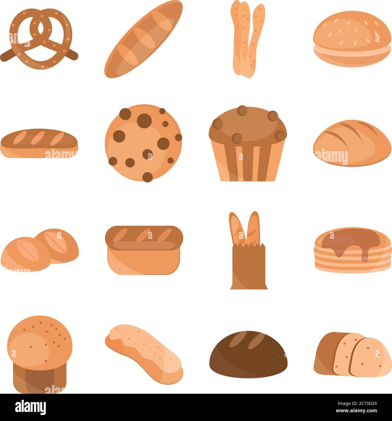 bread menu bakery food product vector illustration flat style icons set ...