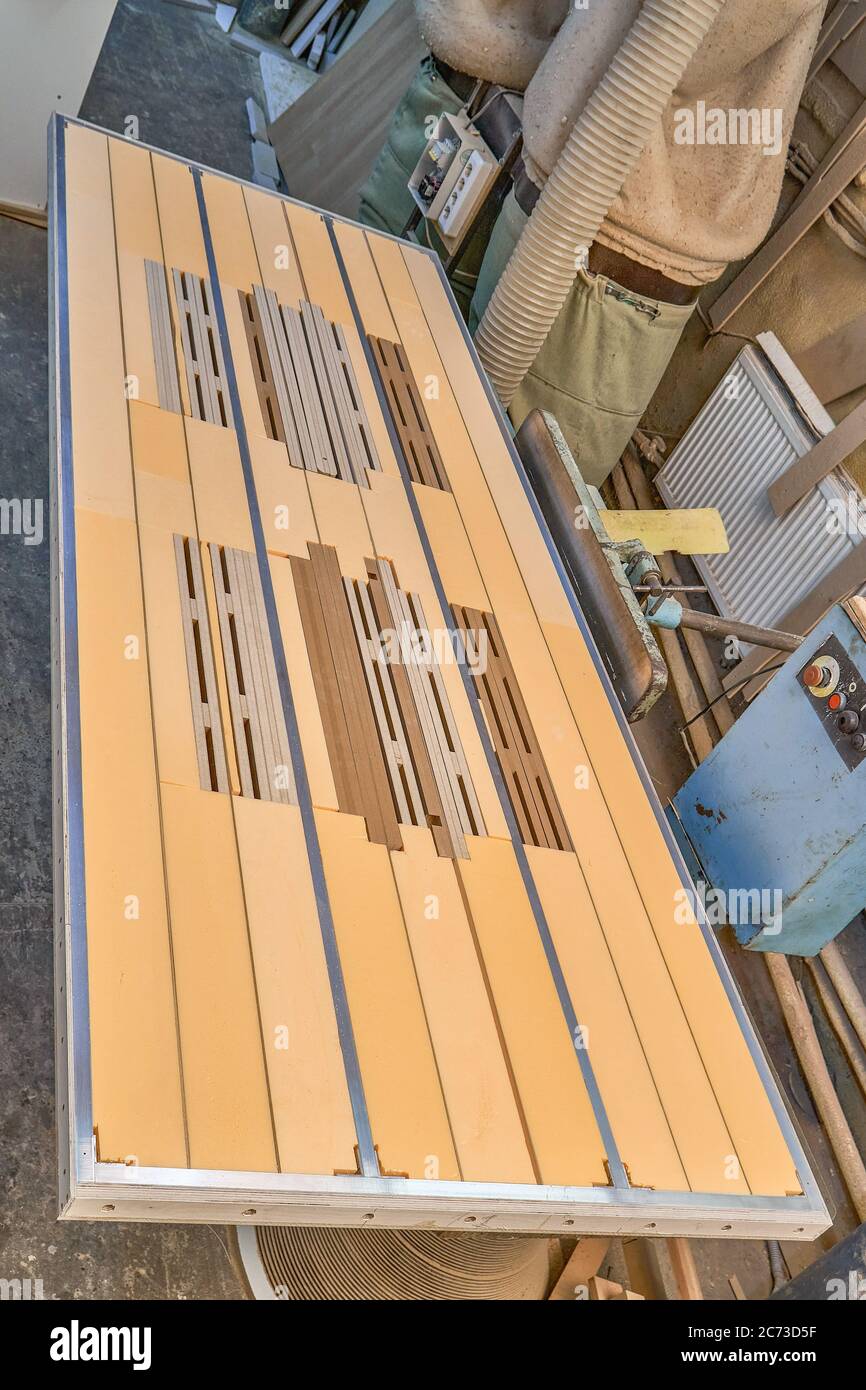 Joinery. Design of the countertop dining table. Countertop aluminum frame manufacturing process