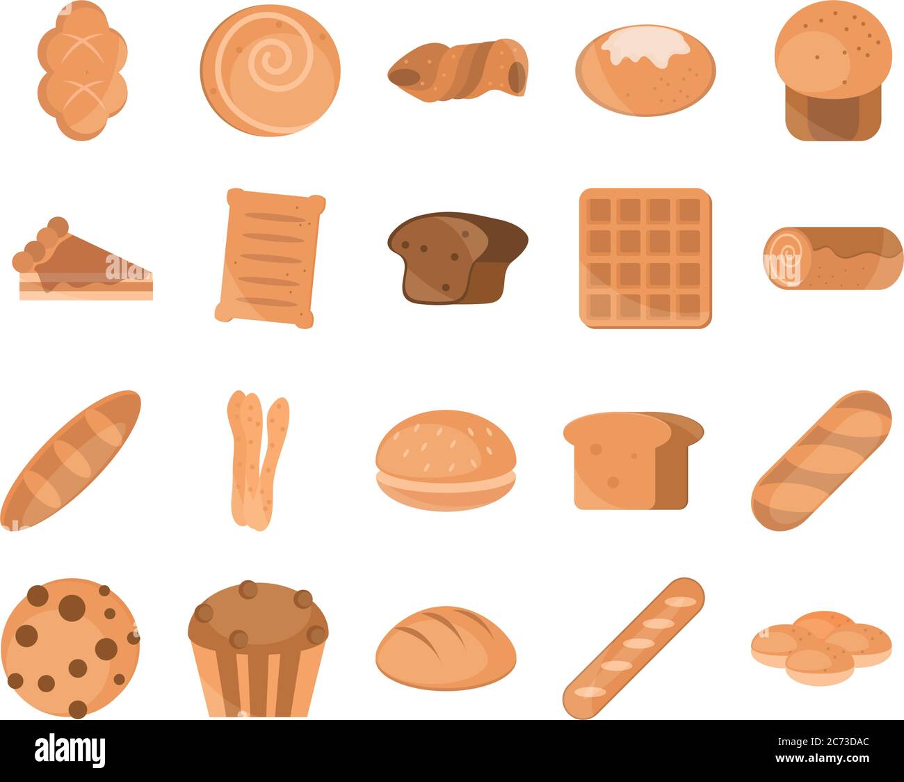 bread menu bakery food product vector illustration flat style icons set ...