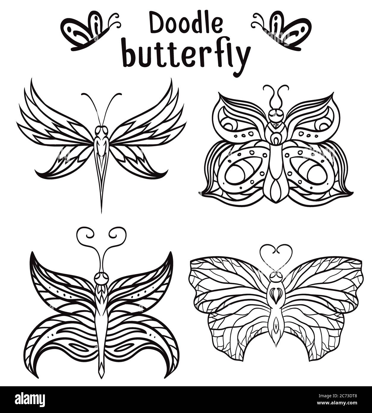 Set of hand drawn butterfly with boho pattern. Tribal doodle elements. Vector element for your creativity. Stock Vector