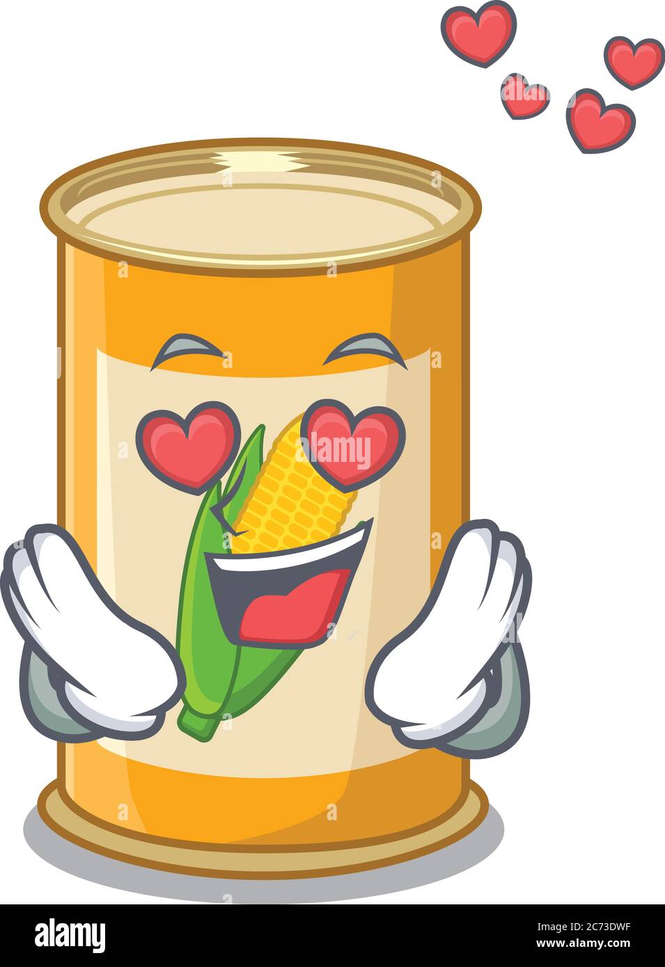 Romantic corn tin cartoon character has a falling in love eyes Stock Vector