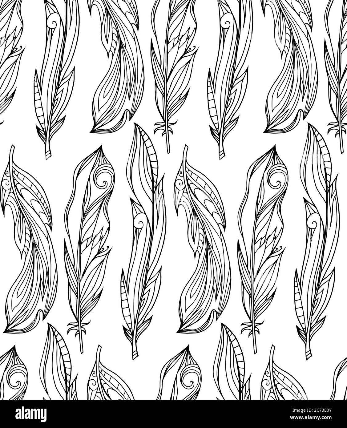 Seamless pattern of hand drawn feathers with boho pattern. Tribal ...