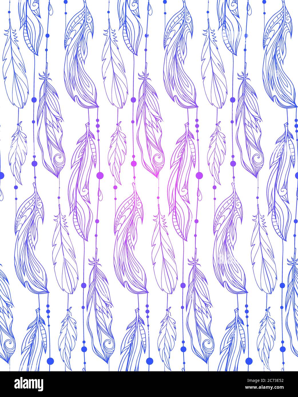 Seamless pattern of hand drawn feathers with boho pattern. Tribal ...