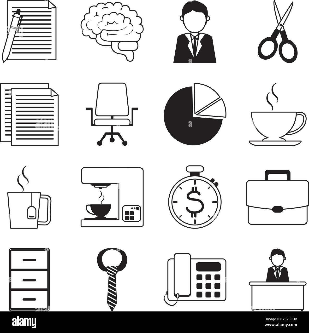 office supply stationery work business linear style icons set vector ...