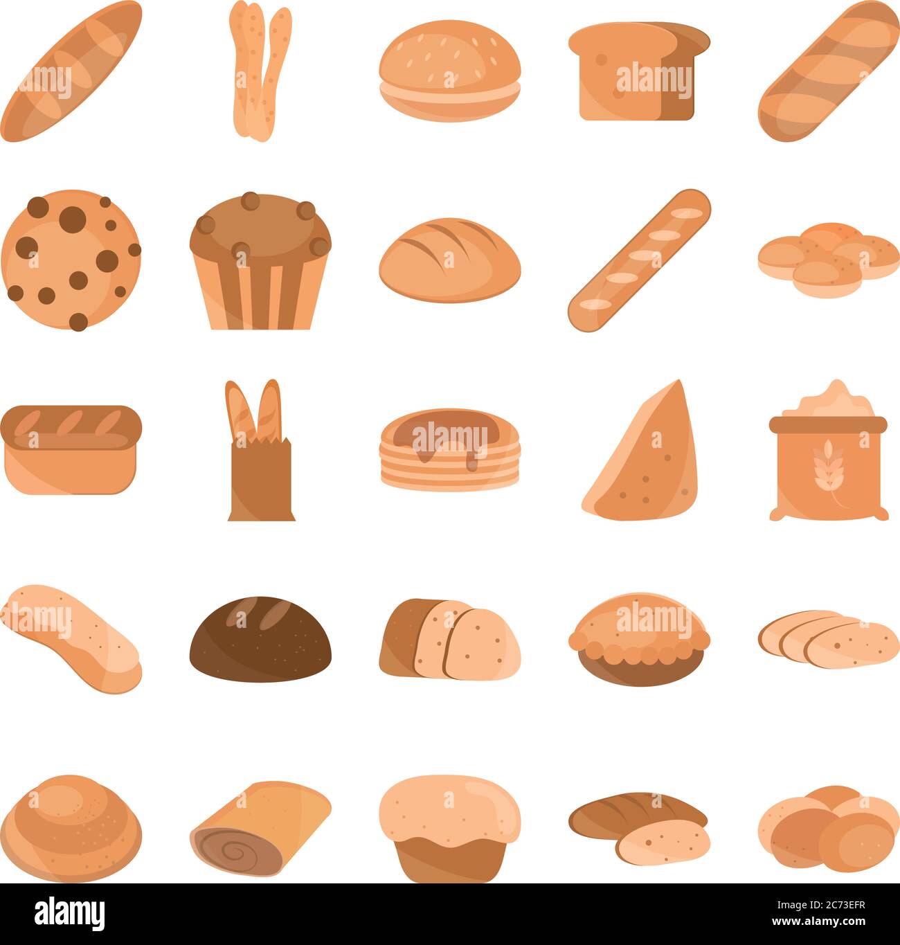 bread menu bakery food product vector illustration flat style icons set ...