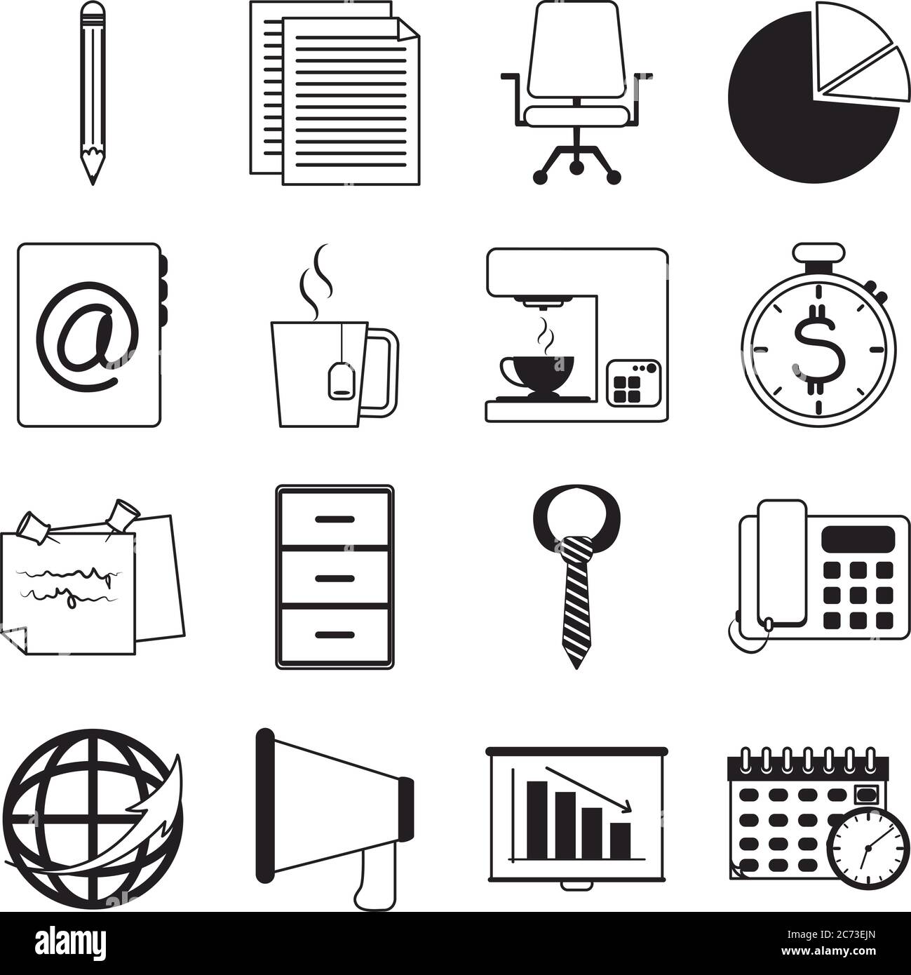 office supply stationery work business linear style icons set vector ...