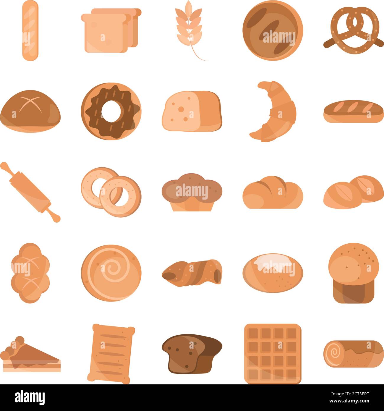 bread menu bakery food product vector illustration flat style icons set ...