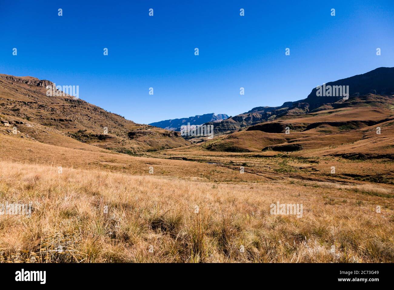 Drakensberg, view of mountains and Lesotho, at Sani Pass Road, Mkhomazi Wilderness area, KwaZulu-Natal, South Africa, Africa Stock Photo