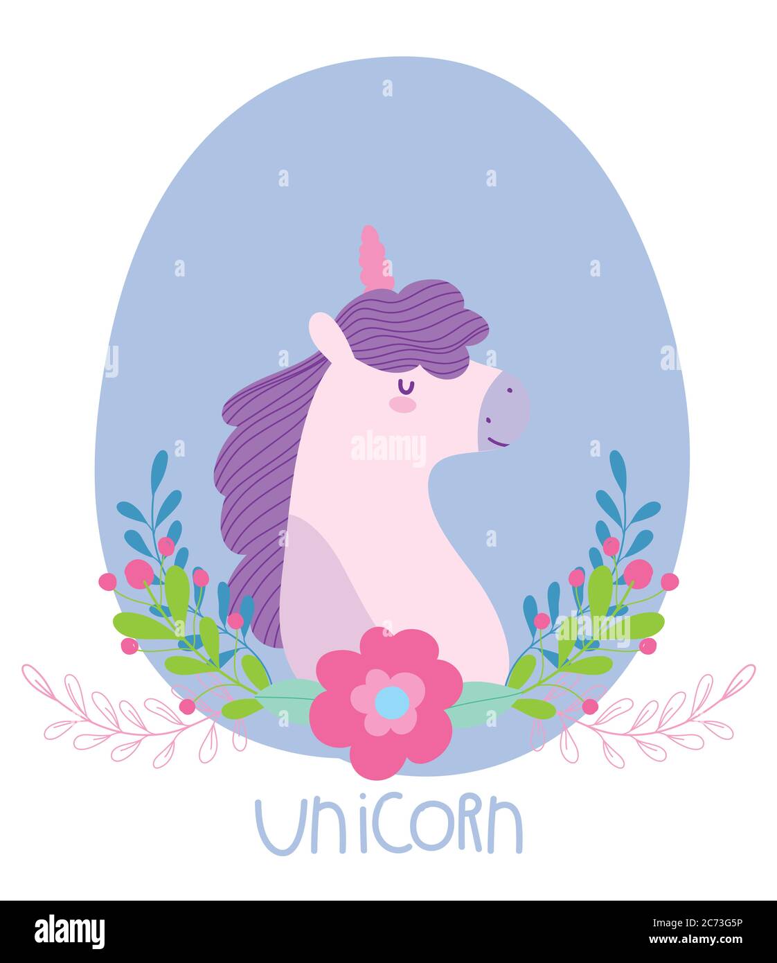 little unicorn flowers fantasy magic mystery animal cartoon vector ...