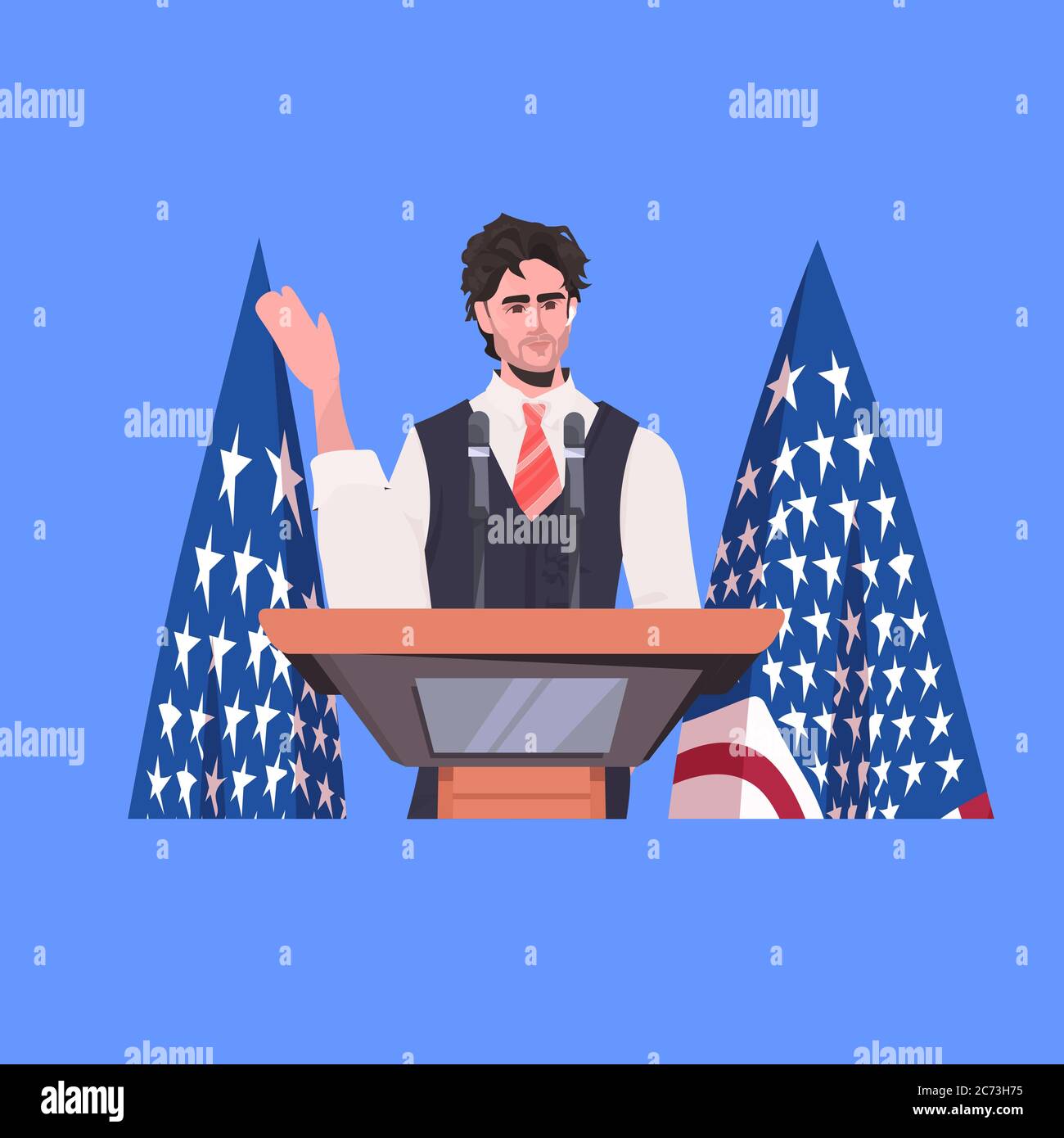 male politician making speech from tribune with usa flag 4th of july american independence day celebration concept portrait vector illustration Stock Vector