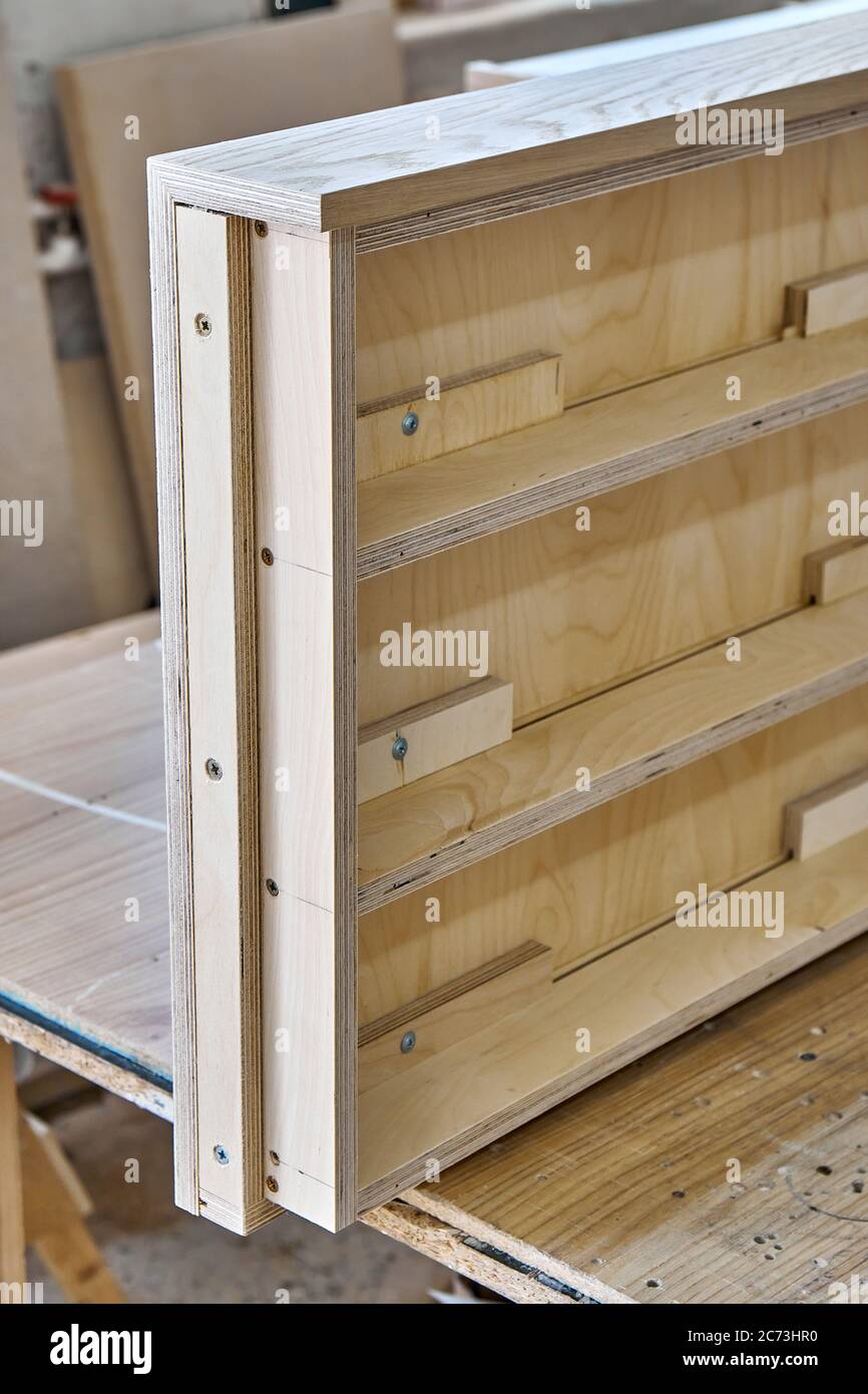 Joinery. Plywood desk. Veneered plywood countertop manufacturing