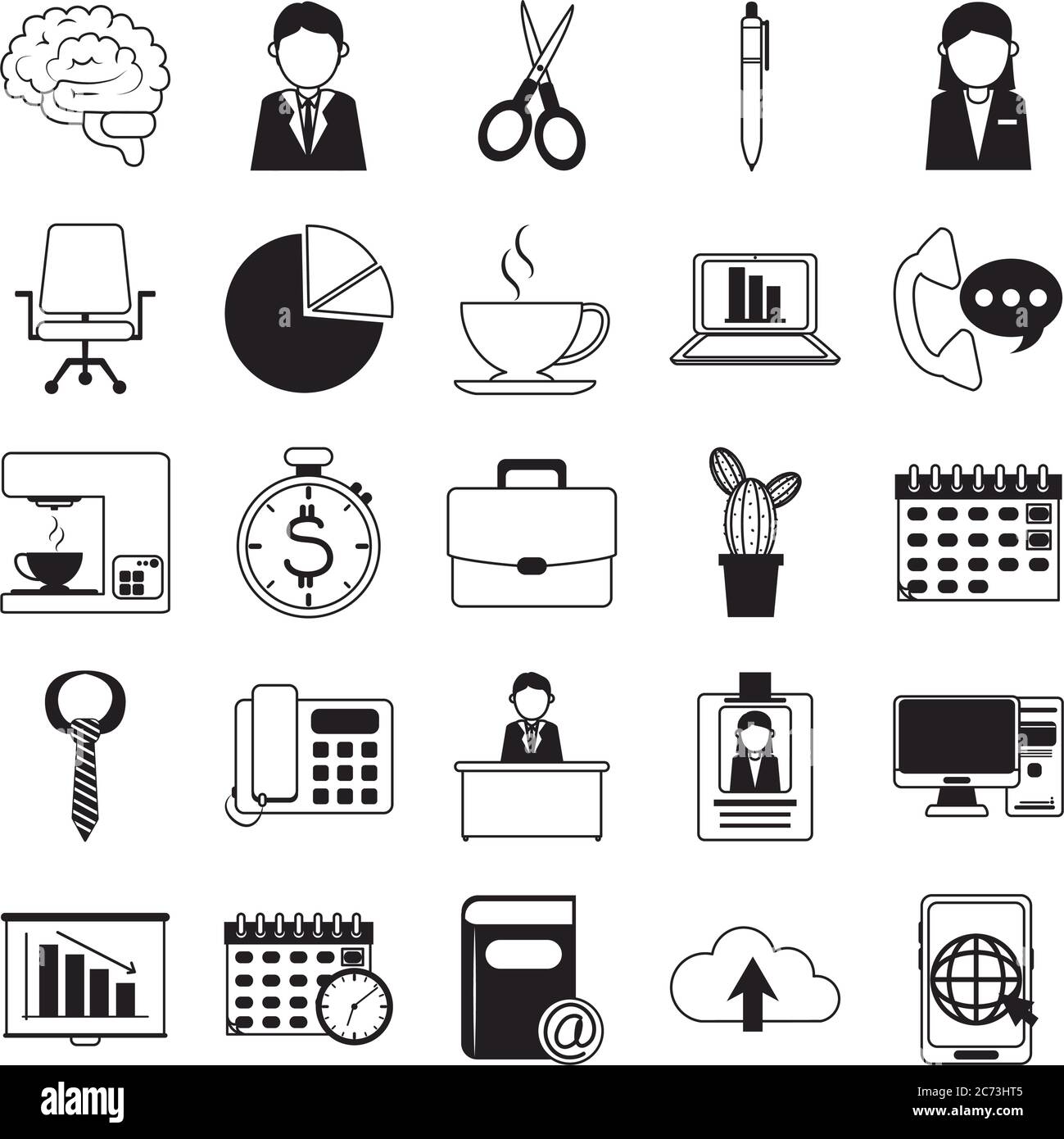 office supply stationery work business linear style icons set vector ...