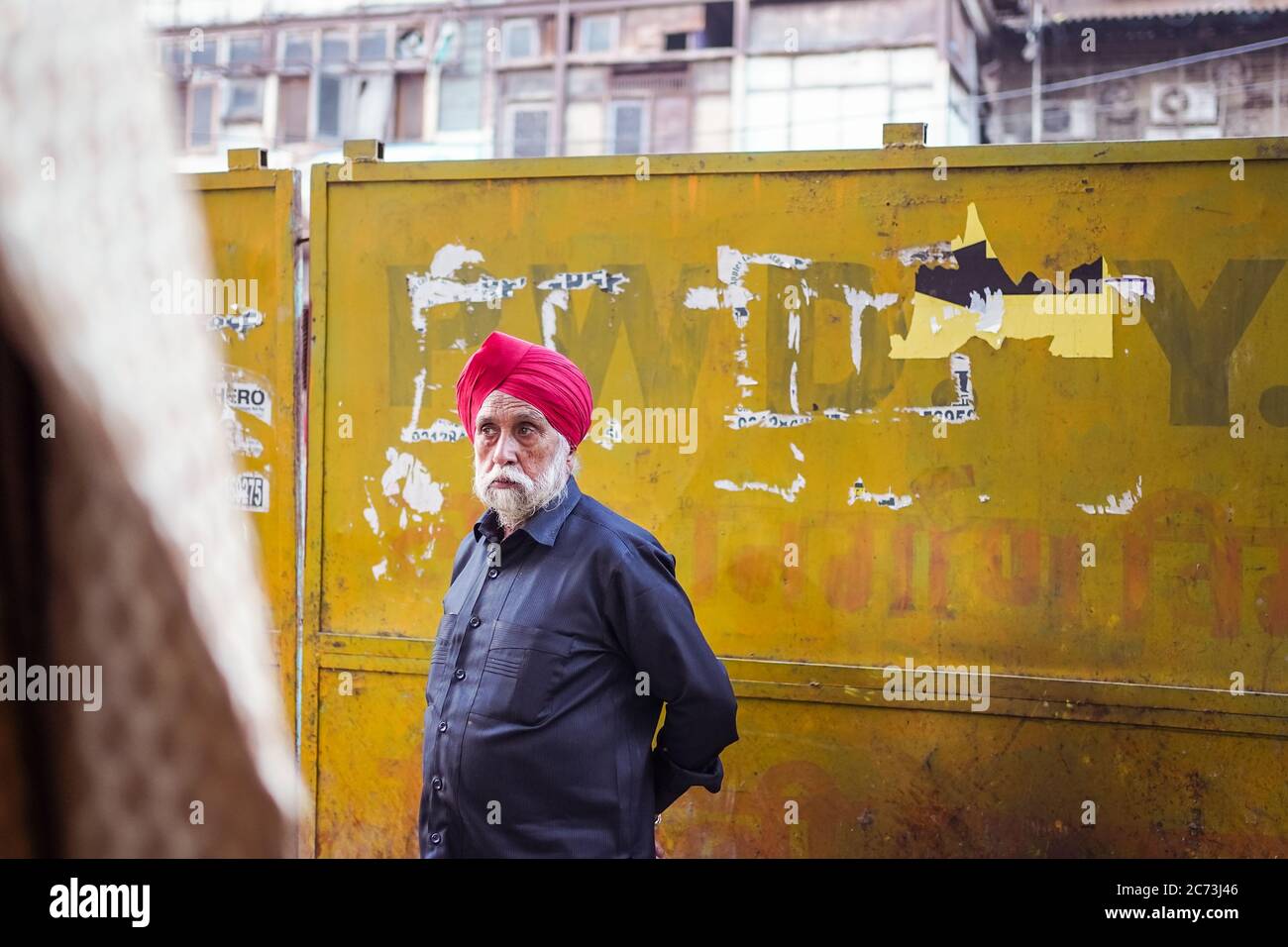 New Delhi / India - February 18, 2020: candid portrait of Sikh Indian old man with white beard in Old Delhi Stock Photo