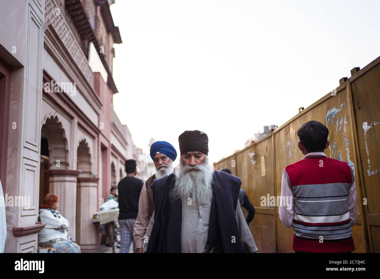 New Delhi / India - February 18, 2020: candid portrait of Sikh Indian old men with white beard in Old Delhi Stock Photo