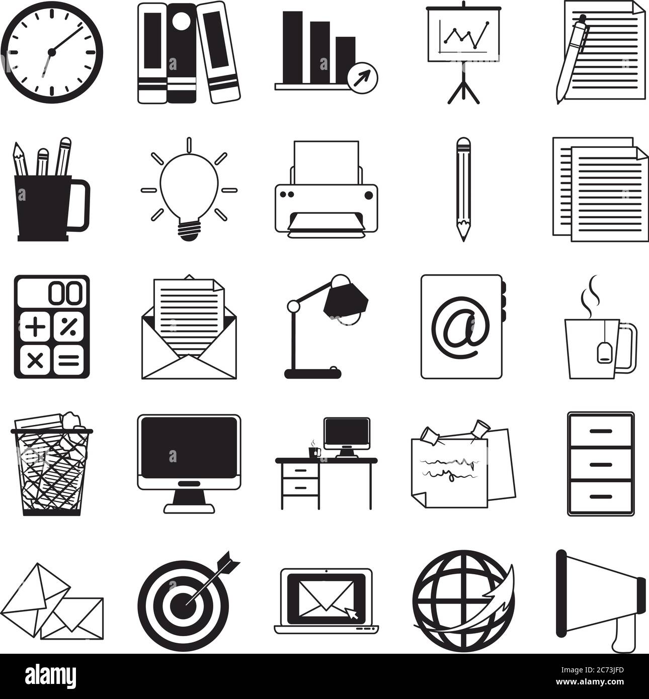 office supply stationery work business linear style icons set vector  illustration Stock Vector Image & Art - Alamy