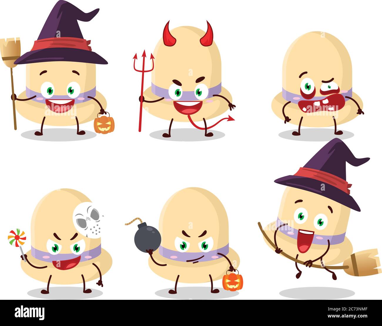 Halloween expression emoticons with cartoon character of summer hat ...