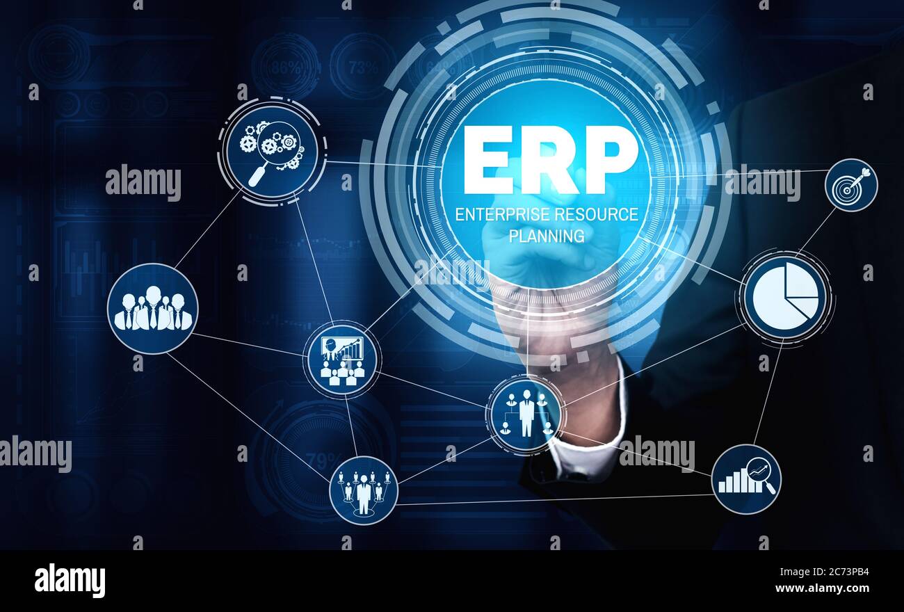Enterprise Resource Management ERP software system for business resources plan Stock Photo