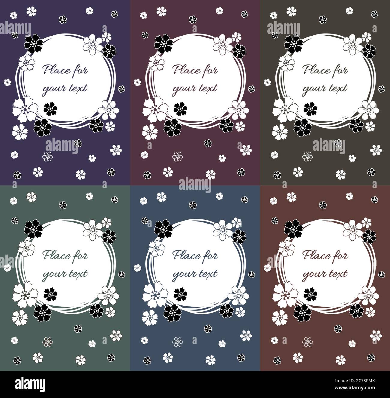 Floral greeting card design collection with black and white hand drawn ...