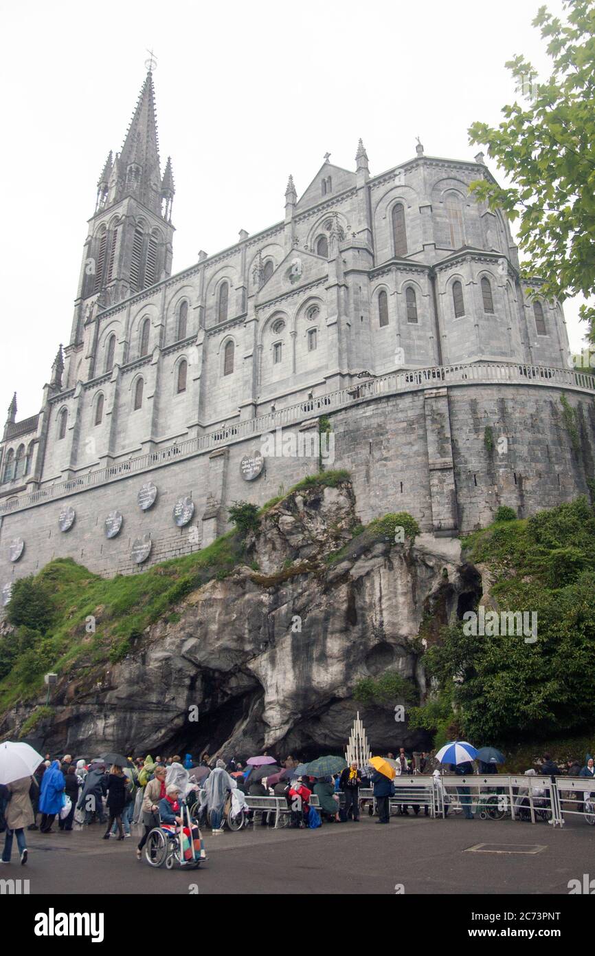 Apr 28. 2014 Lourdes France The Massabielle Cave near the River Gave where the Virgin Mary appeared to a girl named Bernadette Soubirous. Stock Photo