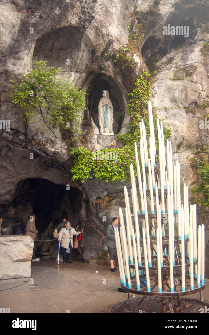 Apr 28. 2014 Lourdes France The Massabielle Cave near the River Gave ...