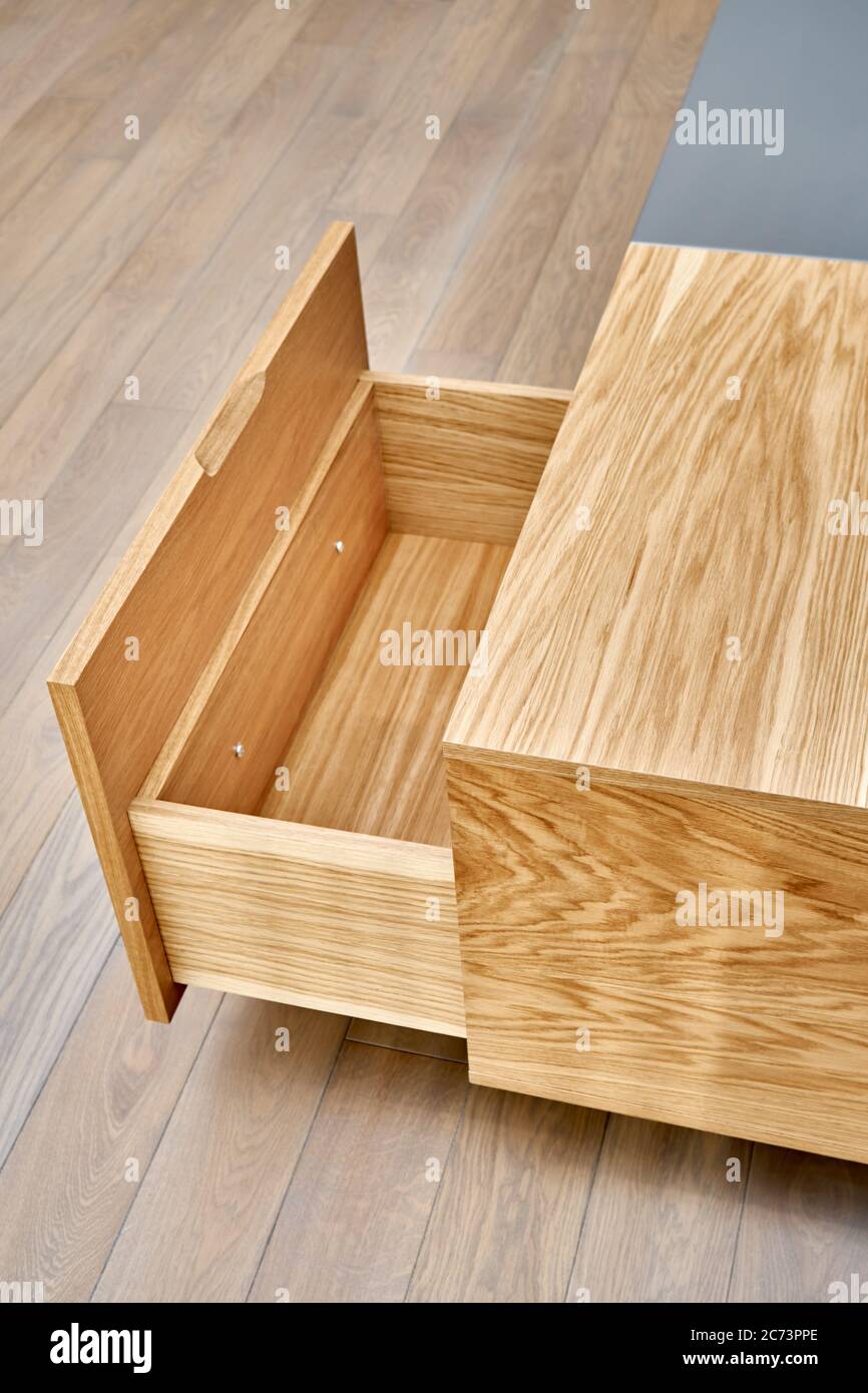 Contemporary floating media in living room. Wall mounted wooden