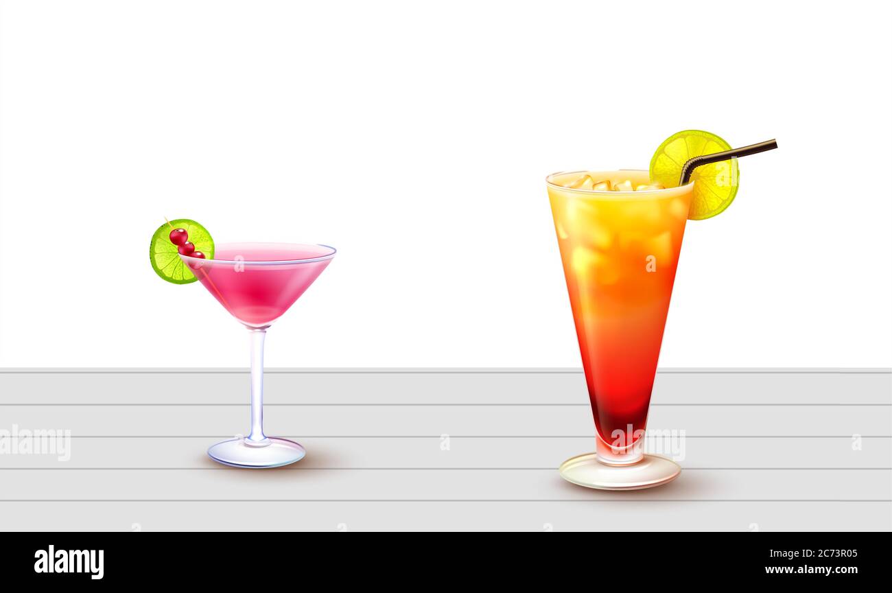 mock up illustration of mocktail glasses on abstract background Stock Vector