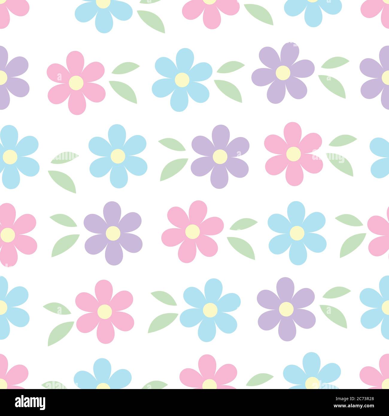 Vector seamless pattern of blue pink and violet simple flowers with ...
