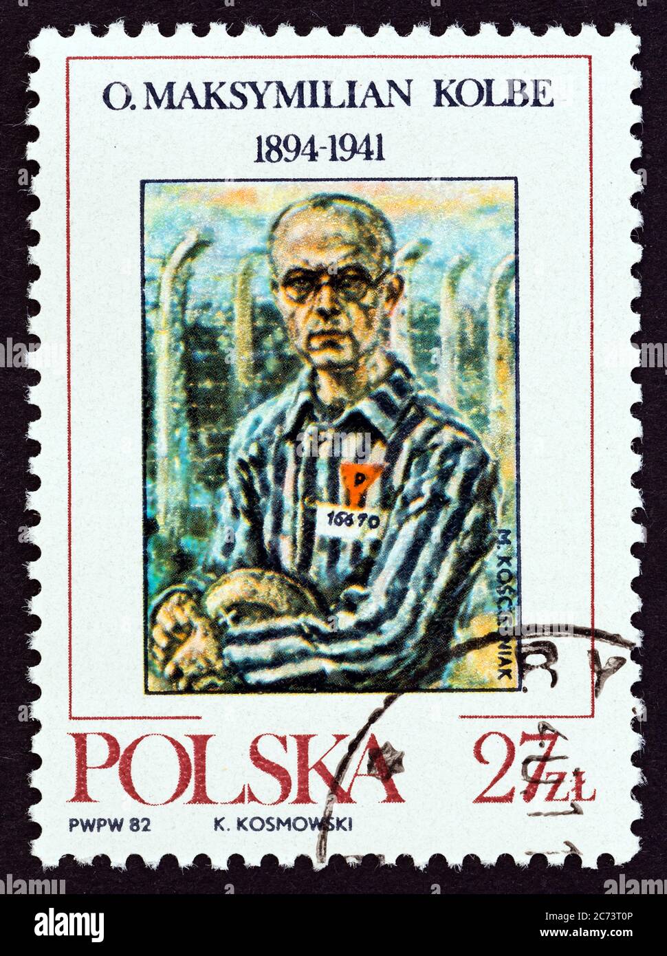 POLAND - CIRCA 1982: A stamp printed in Poland shows Maximilian Kolbe (after M. Koscielniak), circa 1982. Stock Photo