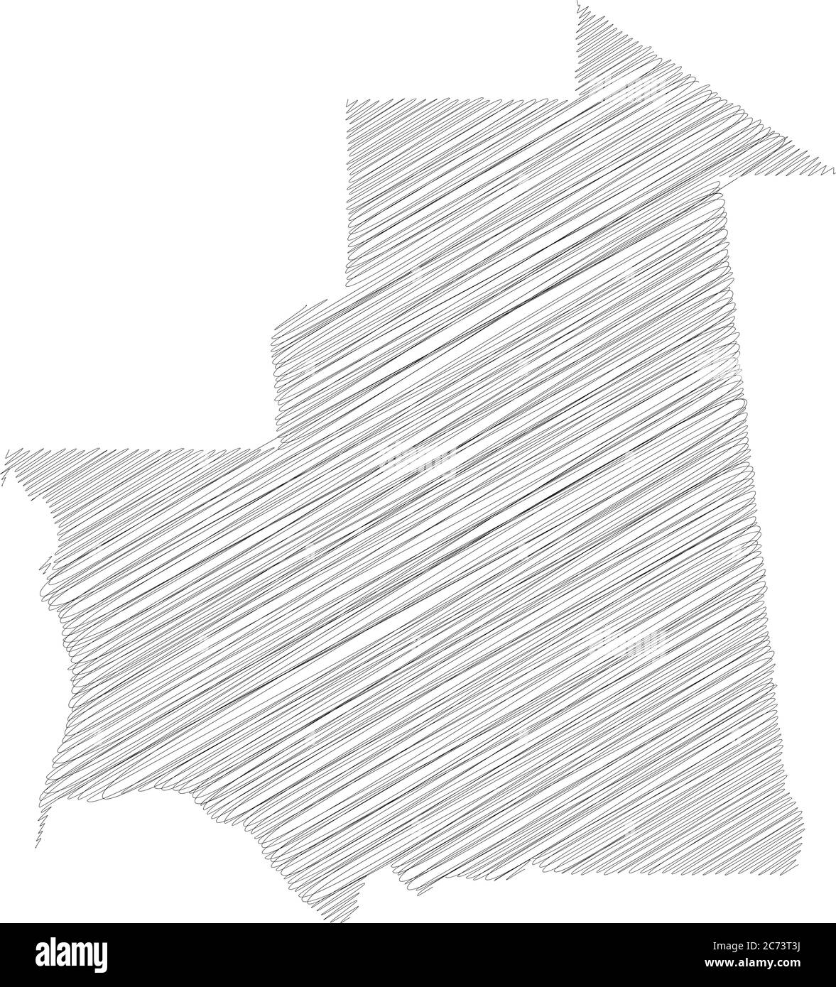 Mauritania - pencil scribble sketch silhouette map of country area with dropped shadow. Simple flat vector illustration. Stock Vector