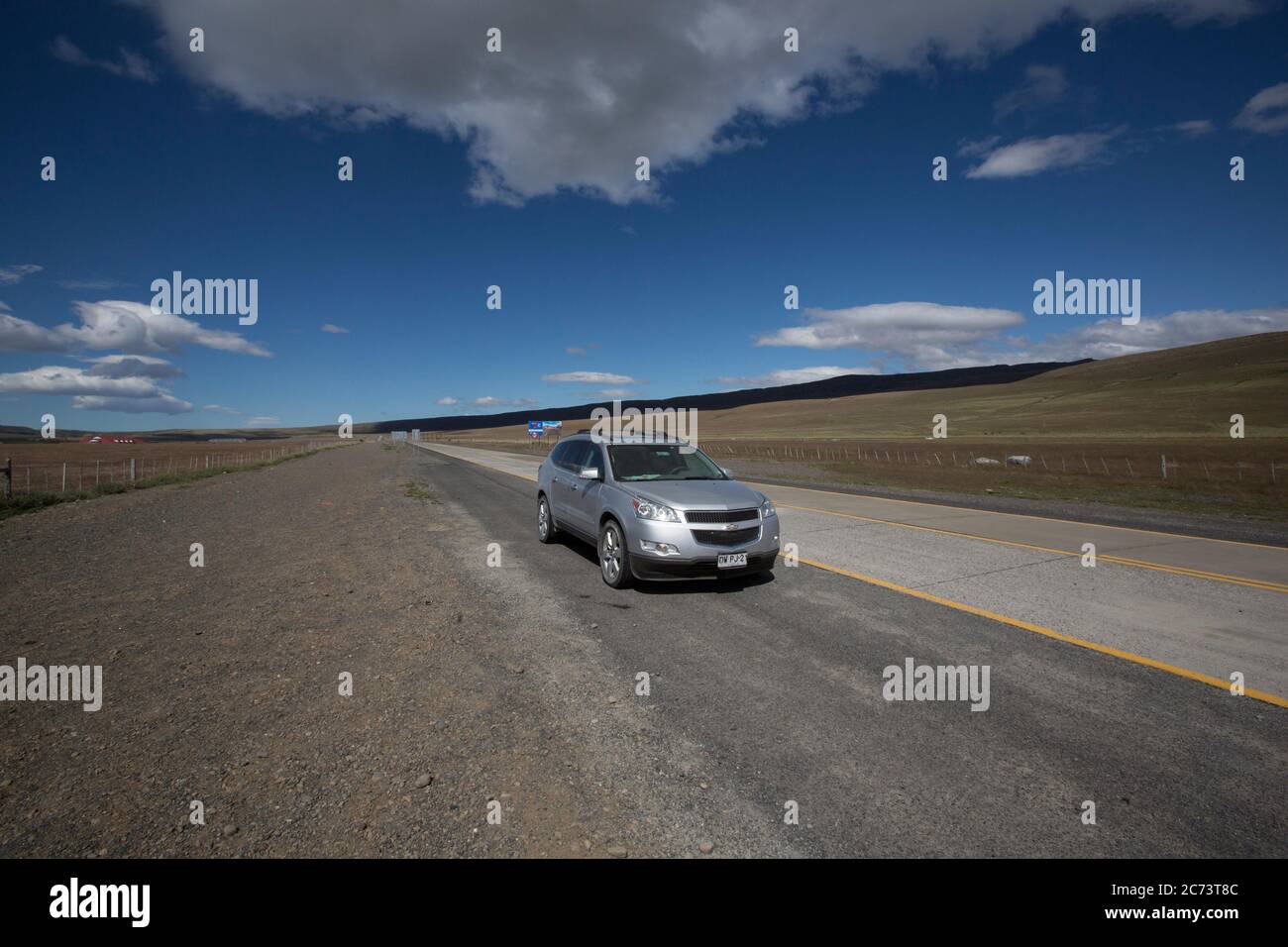 Chevrolet Traverse SUV car pictured on RN 40 road at the border crossing between Chile and Argentina Paso Rio Don Guillermo in Argentina on December 4 Stock Photo