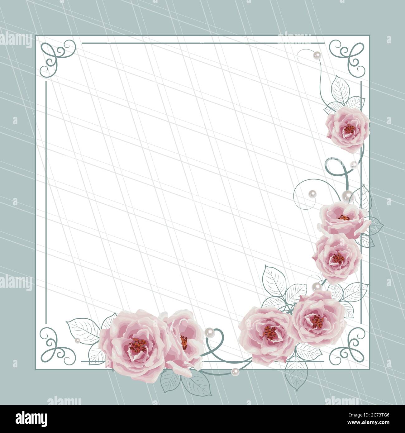 Beautiful square frame with roses on blue background for greeting card ...