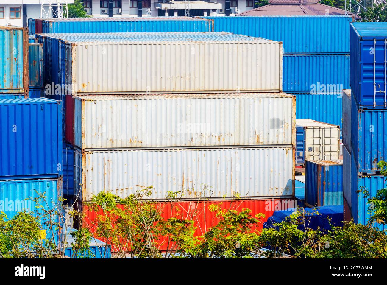 Stack of cargo container on the seaport Stock Photo - Alamy