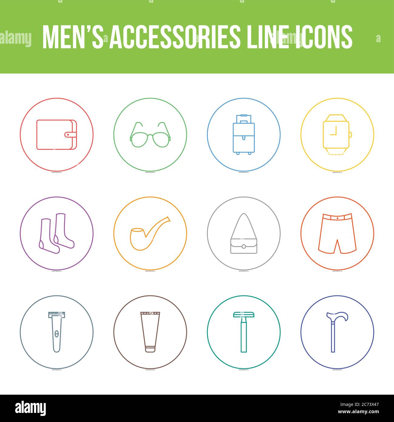 Unique men's accessories vector line icon set Stock Vector