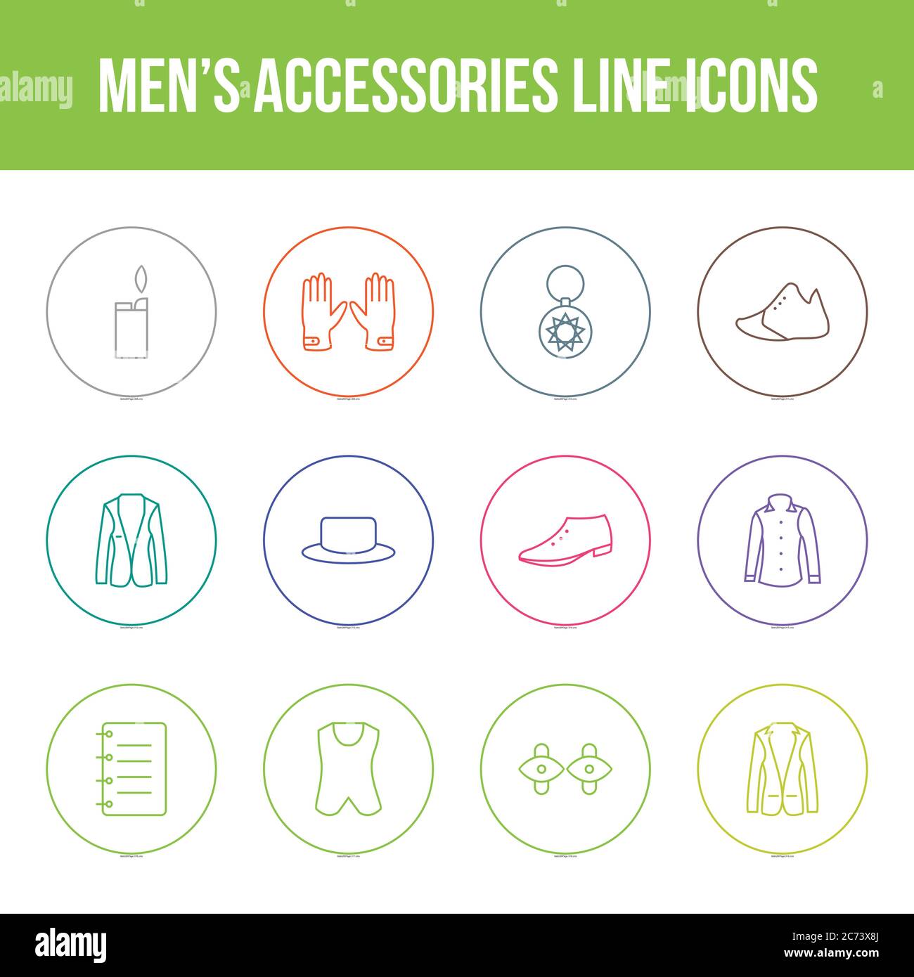 Unique men's accessories vector line icon set Stock Vector