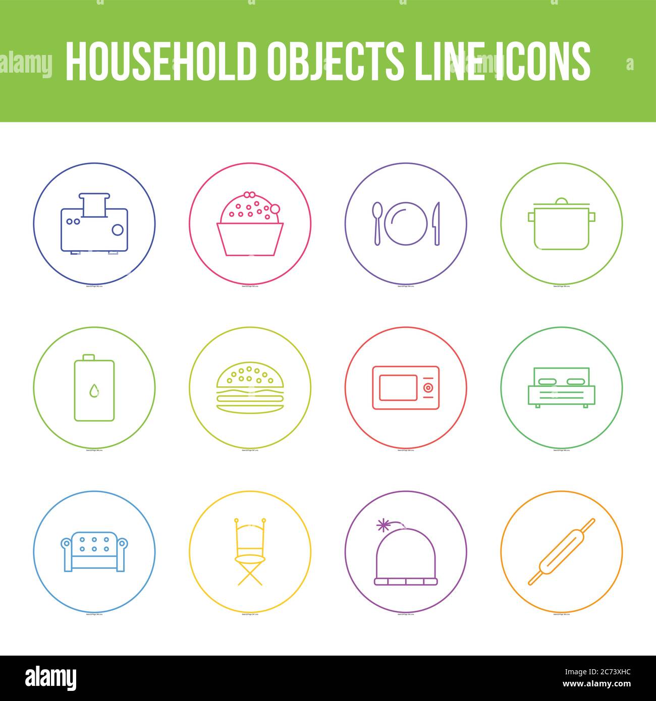 Unique household objects vector line icon set Stock Vector